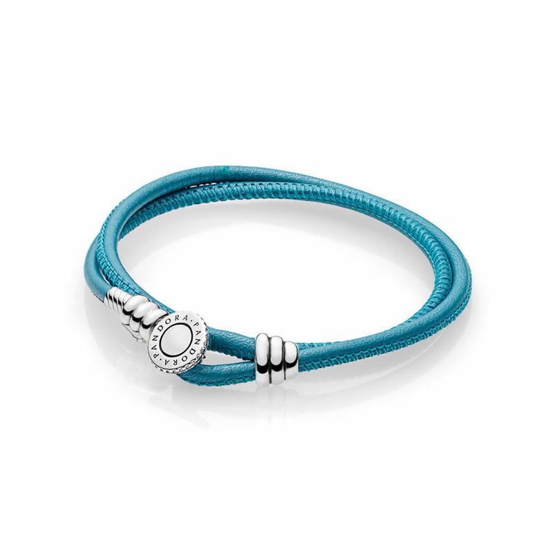 Pandora Turquoise Braided Double-Leather Charm Bracelet NZ, Sterling Silver (574062-ZSK)